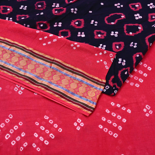 Indian Vintage Sari Pink & Black Pure Cotton Bandhani Printed Sarees Fabric 5yd Sewing Craft Fabric DressMaking Soft