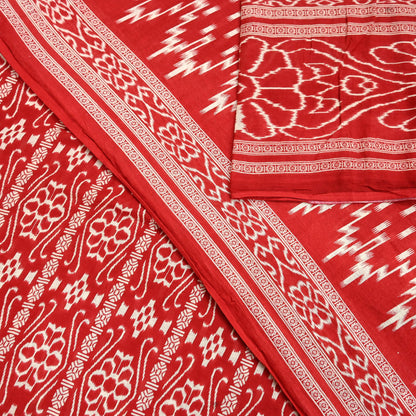 Indian Vintage Sari Red Printed 100% Pure Cotton Saree Craft Fabric 5Yd Sewing Sarong Wrap Boho Floral Soft Quilting Upcycle