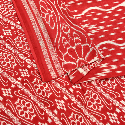 Indian Vintage Sari Red Printed 100% Pure Cotton Saree Craft Fabric 5Yd Sewing Sarong Wrap Boho Floral Soft Quilting Upcycle