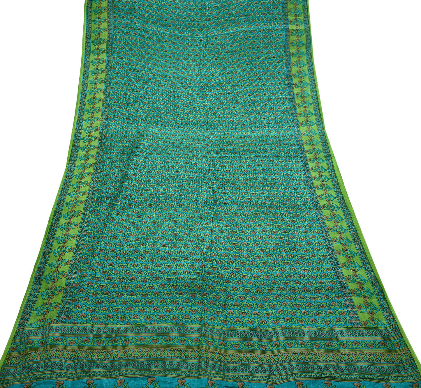 Indian Vintage Sari Green Pure Silk Printed Sarees 5yd Sewing Craft Fabric Dress Making  Soft Floral Wrap Upcycle Used Quilting Crafting