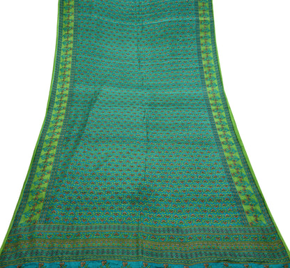 Indian Vintage Sari Green Pure Silk Printed Sarees 5yd Sewing Craft Fabric Dress Making  Soft Floral Wrap Upcycle Used Quilting Crafting