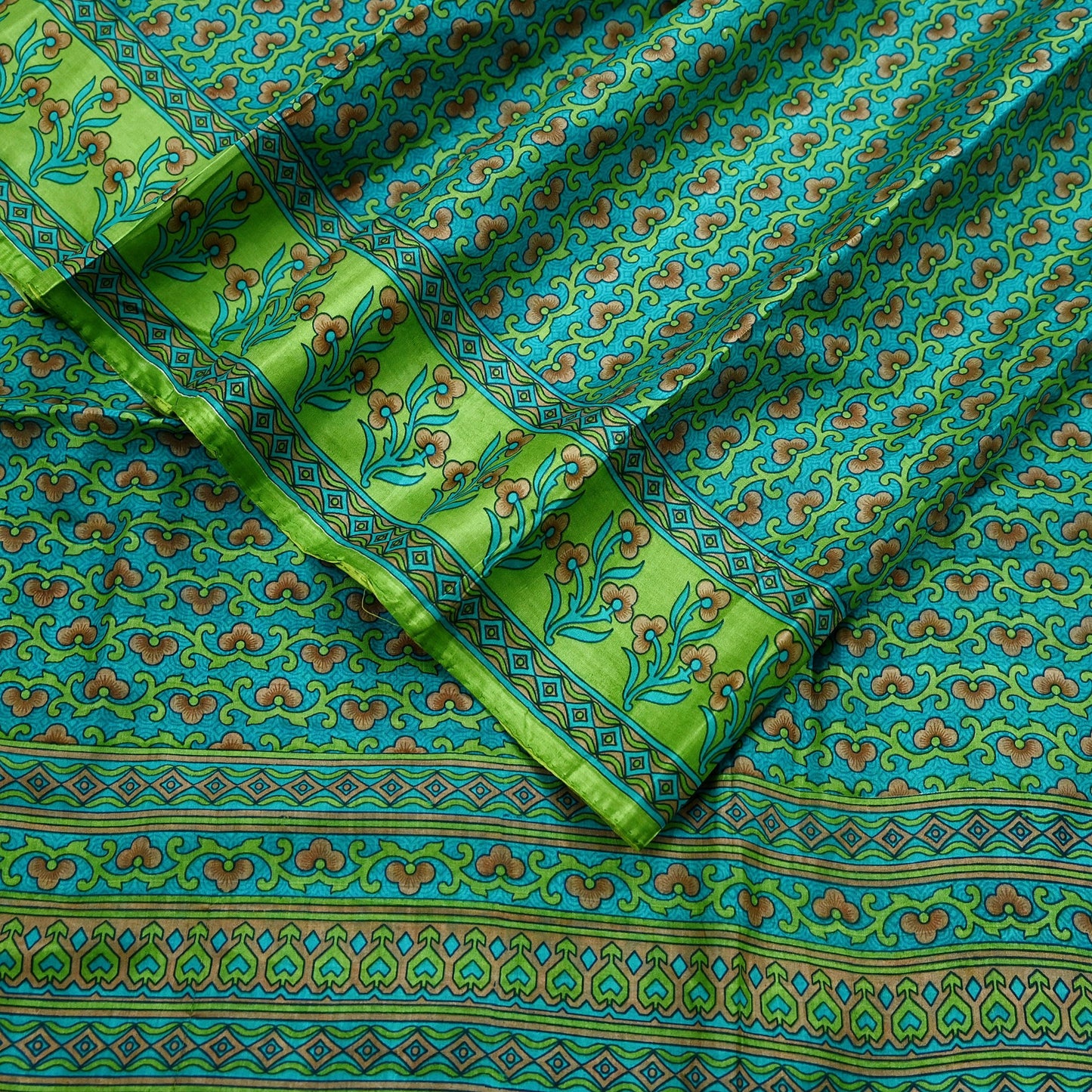 Indian Vintage Sari Green Pure Silk Printed Sarees 5yd Sewing Craft Fabric Dress Making  Soft Floral Wrap Upcycle Used Quilting Crafting