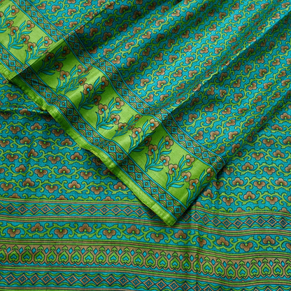 Indian Vintage Sari Green Pure Silk Printed Sarees 5yd Sewing Craft Fabric Dress Making  Soft Floral Wrap Upcycle Used Quilting Crafting