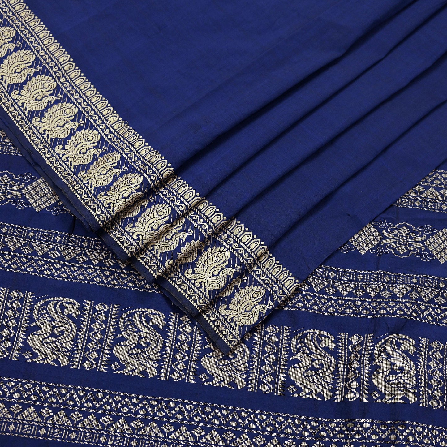 Indian Vintage Sari Blue Pure Cotton Hand Woven Baluchari Saree Craft Fabric 5yd Ethnic Humans Fringes Crafting Upcycle Quilting