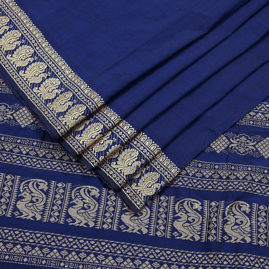 Indian Vintage Sari Blue Pure Cotton Hand Woven Baluchari Saree Craft Fabric 5yd Ethnic Humans Fringes Crafting Upcycle Quilting