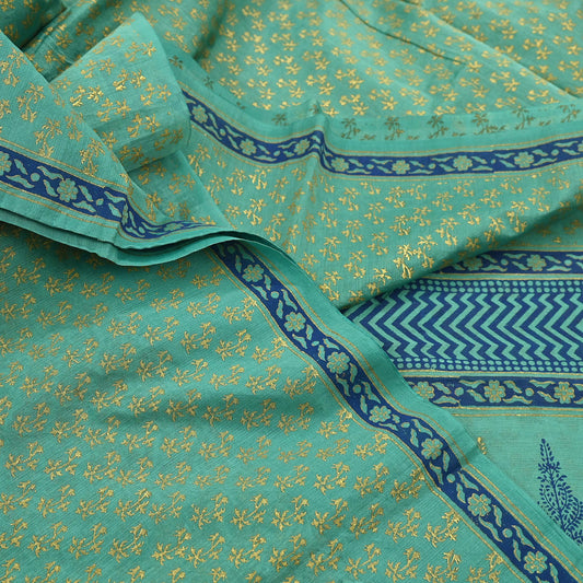 Indian Vintage Green Saree Hand Block Printed/Painted Cotton Sari Craft Fabric 6Yd Dress making Crafting Upcycle Quilting Dress Designing