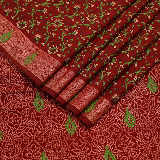 Indian Vintage Sari Maroon 100% Pure Silk Hand Woven Painted Sarees Craft Fabric 5Yd Ethnic Sewing Dress making Crafting Quilting