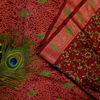 Indian Vintage Sari Maroon 100% Pure Silk Hand Woven Painted Sarees Craft Fabric 5Yd Ethnic Sewing Dress making Crafting Quilting