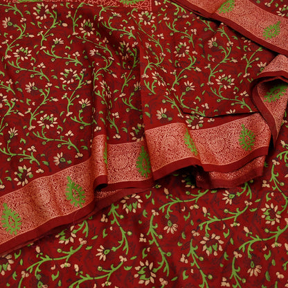 Indian Vintage Sari Maroon 100% Pure Silk Hand Woven Painted Sarees Craft Fabric 5Yd Ethnic Sewing Dress making Crafting Quilting