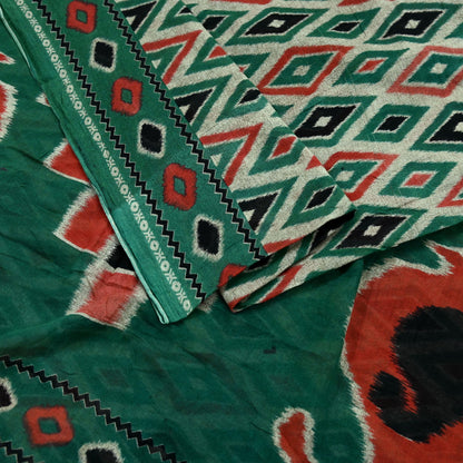 Indian Vintage Green Saree Printed Pure Cotton Sari Craft Fabric 5Yd Soft Sewing Sarong Wrap Boho Floral Dress Making Quilting Crafting