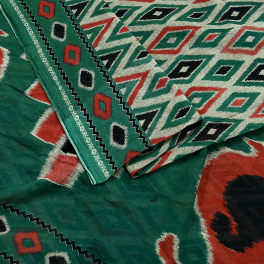 Indian Vintage Green Saree Printed Pure Cotton Sari Craft Fabric 5Yd Soft Sewing Sarong Wrap Boho Floral Dress Making Quilting Crafting