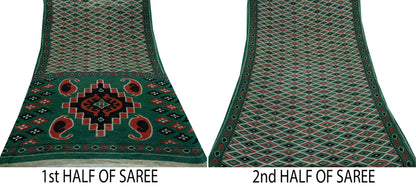Indian Vintage Green Saree Printed Pure Cotton Sari Craft Fabric 5Yd Soft Sewing Sarong Wrap Boho Floral Dress Making Quilting Crafting