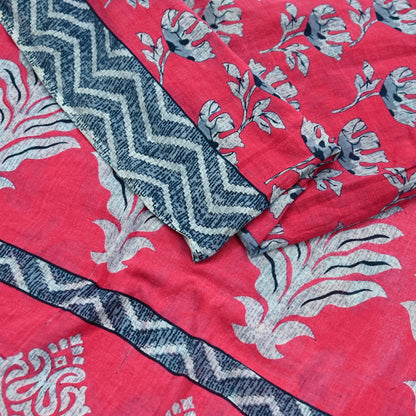 Indian Vintage Sari Pink & Gray Printed 100% Pure Cotton Saree Craft Fabric 5Yd Soft Sewing Sarong Wrap Boho Dress Making Crafting Quilting