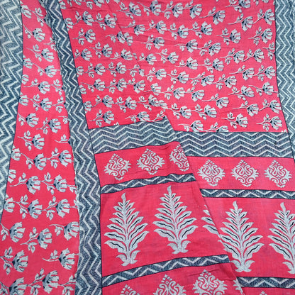 Indian Vintage Sari Pink & Gray Printed 100% Pure Cotton Saree Craft Fabric 5Yd Soft Sewing Sarong Wrap Boho Dress Making Crafting Quilting