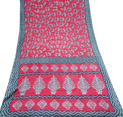 Indian Vintage Sari Pink & Gray Printed 100% Pure Cotton Saree Craft Fabric 5Yd Soft Sewing Sarong Wrap Boho Dress Making Crafting Quilting