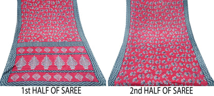 Indian Vintage Sari Pink & Gray Printed 100% Pure Cotton Saree Craft Fabric 5Yd Soft Sewing Sarong Wrap Boho Dress Making Crafting Quilting