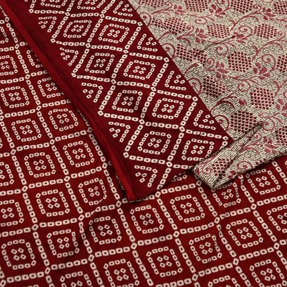 Indian Vintage Sari Maroon & Beige Pure Cotton Bandhani Printed Sarees 5yd Sewing Craft Fabric Dress Making Soft Sarong Quilting Crafting
