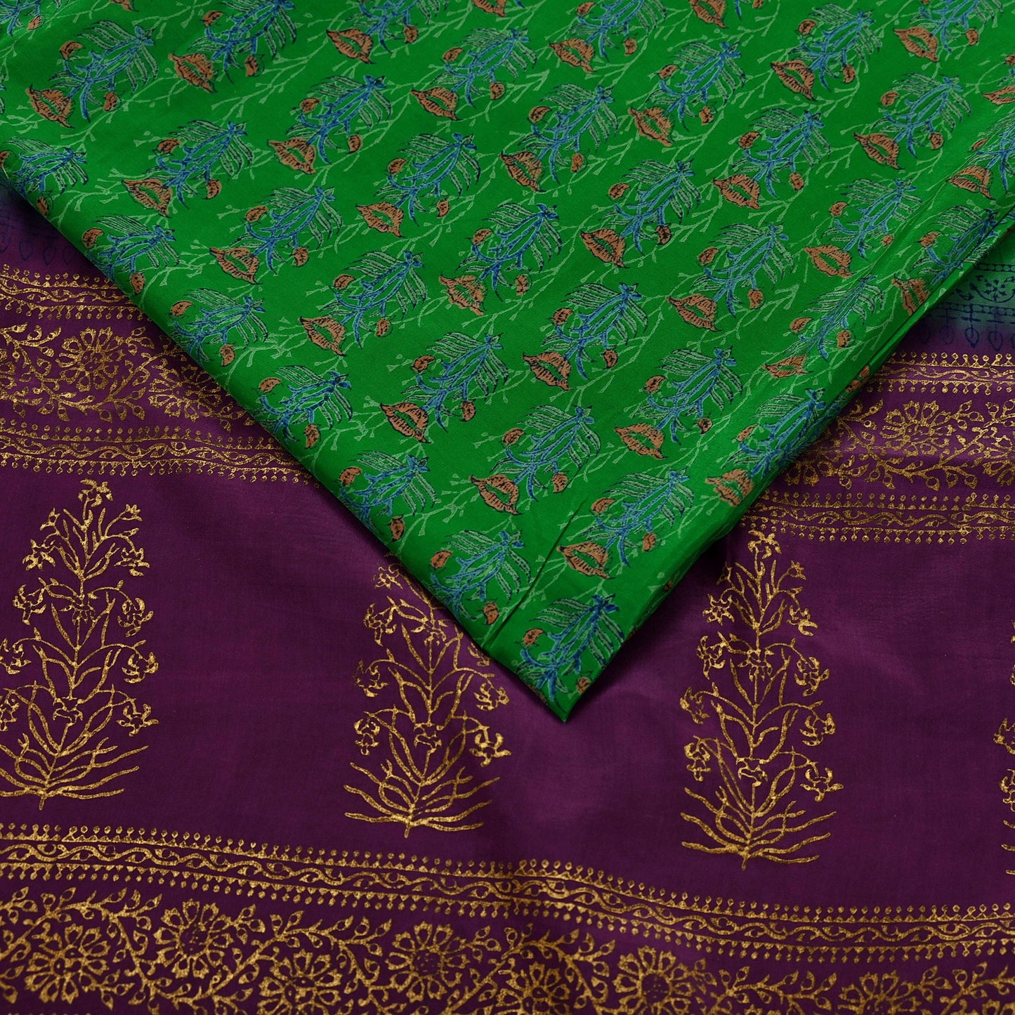 Indian Vintage Sari Green & Purple Pure Crepe Silk Hand Painted Saree 5yd Sewing Floral Craft Fabric Wrap Dress Making Quilting Crafting