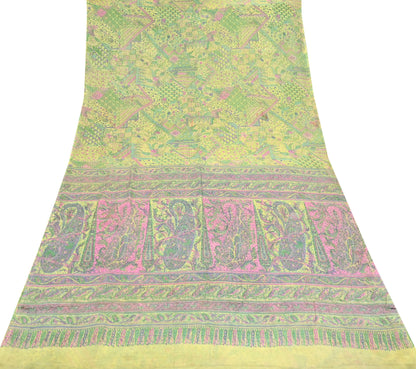 Indian Vintage Sari Yellow Pure Silk Printed Sarees 6yd Sewing Craft Fabric Dress Making Soft Quilting Crafting Upcycle Dress Designing