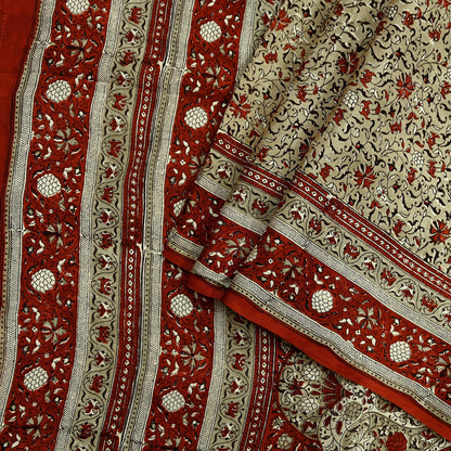 Indian Vintage Sari Beige 100% Pure Silk Block Printed Saree Craft Fabric 5yd Sewing DressMaking Soft Floral Dress making Crafting Quilting