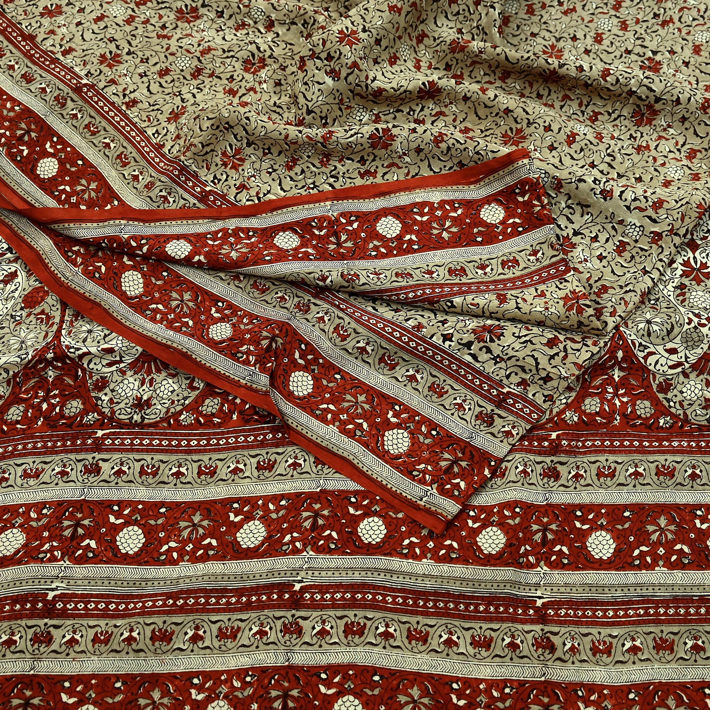 Indian Vintage Sari Beige 100% Pure Silk Block Printed Saree Craft Fabric 5yd Sewing DressMaking Soft Floral Dress making Crafting Quilting