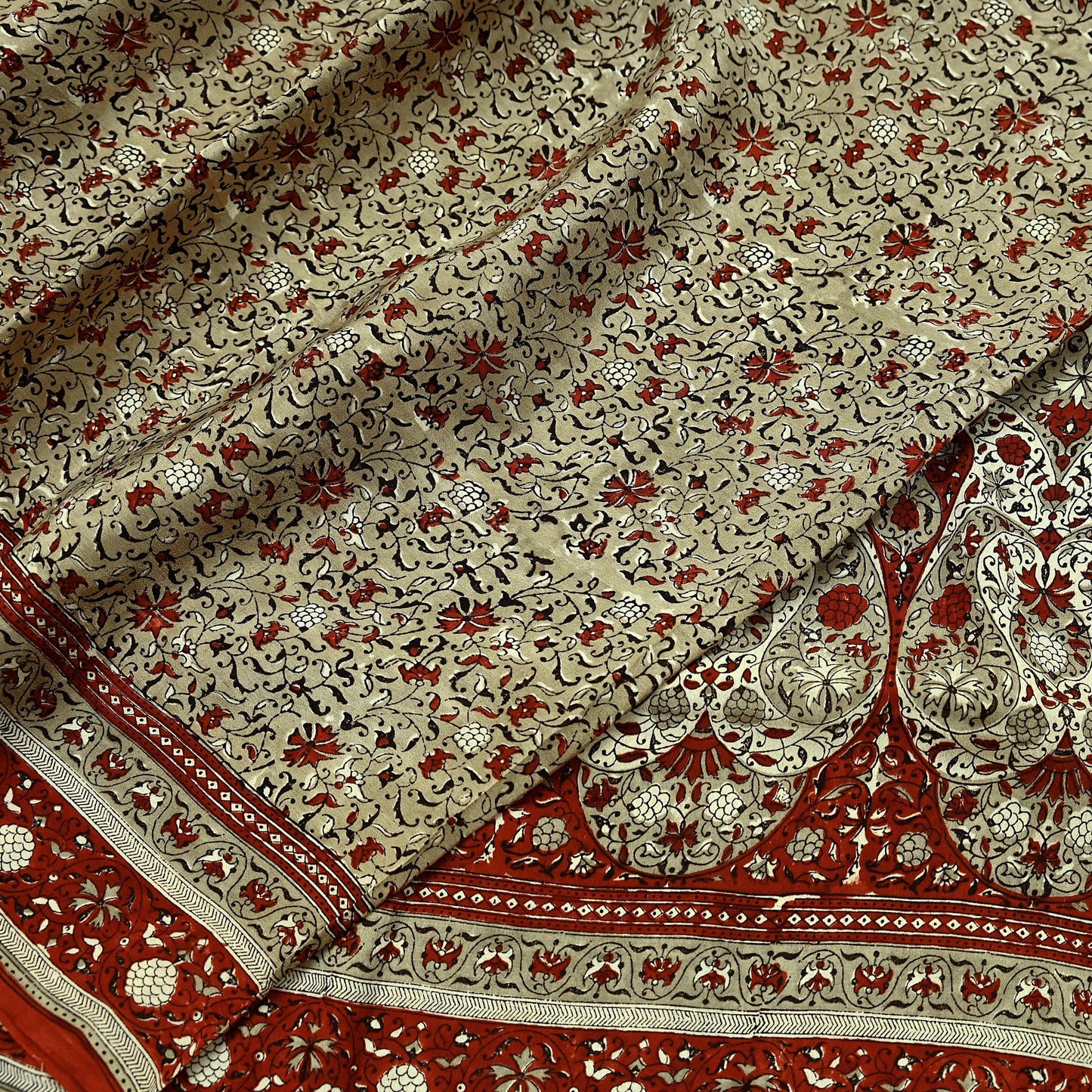 Indian Vintage Sari Beige 100% Pure Silk Block Printed Saree Craft Fabric 5yd Sewing DressMaking Soft Floral Dress making Crafting Quilting