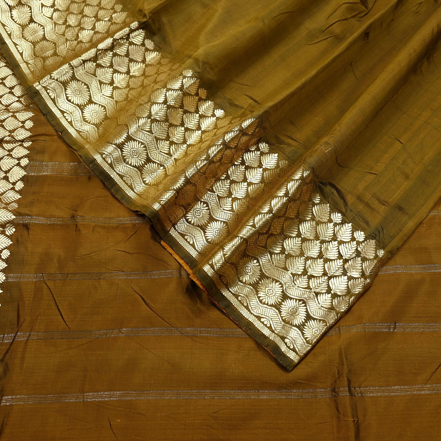 Indian Vintage Sari Green Mysore Silk Woven Sarees Craft Fabric 5Yd Ethnic South silk Dress Making Crafting Upcycle Quilting Zari Border