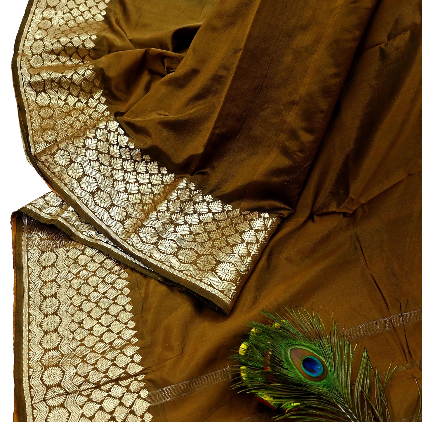 Indian Vintage Sari Green Mysore Silk Woven Sarees Craft Fabric 5Yd Ethnic South silk Dress Making Crafting Upcycle Quilting Zari Border