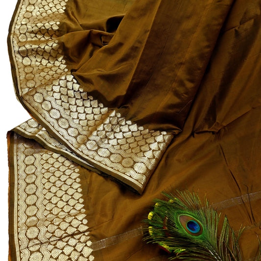 Indian Vintage Sari Green Mysore Silk Woven Sarees Craft Fabric 5Yd Ethnic South silk Dress Making Crafting Upcycle Quilting Zari Border