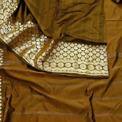 Indian Vintage Sari Green Mysore Silk Woven Sarees Craft Fabric 5Yd Ethnic South silk Dress Making Crafting Upcycle Quilting Zari Border