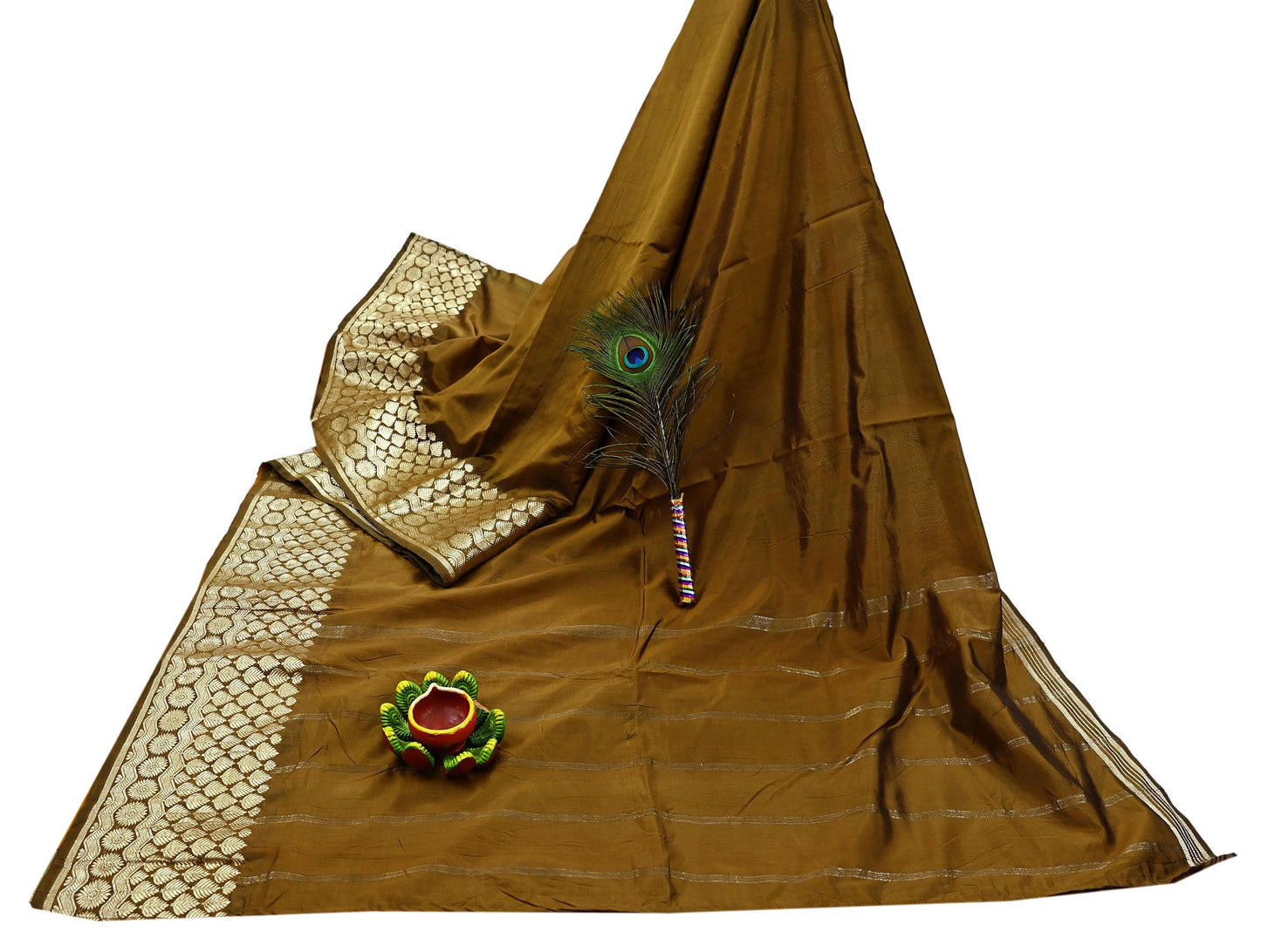 Indian Vintage Sari Green Mysore Silk Woven Sarees Craft Fabric 5Yd Ethnic South silk Dress Making Crafting Upcycle Quilting Zari Border