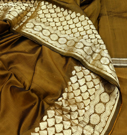 Indian Vintage Sari Green Mysore Silk Woven Sarees Craft Fabric 5Yd Ethnic South silk Dress Making Crafting Upcycle Quilting Zari Border