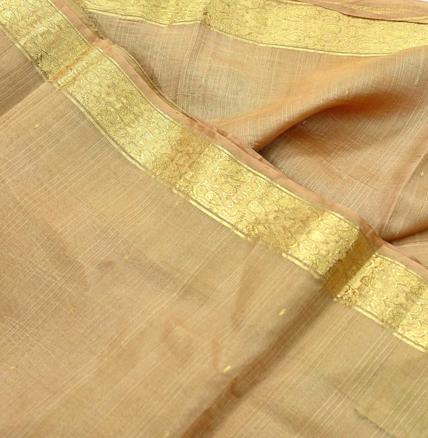 Indian Vintage Sari Beige Pure Organza Silk Hand Woven Sarees 5Yd Zari Border Ethnic Craft Fabric Bollywood Sarees Quilting Crafting Upcycle