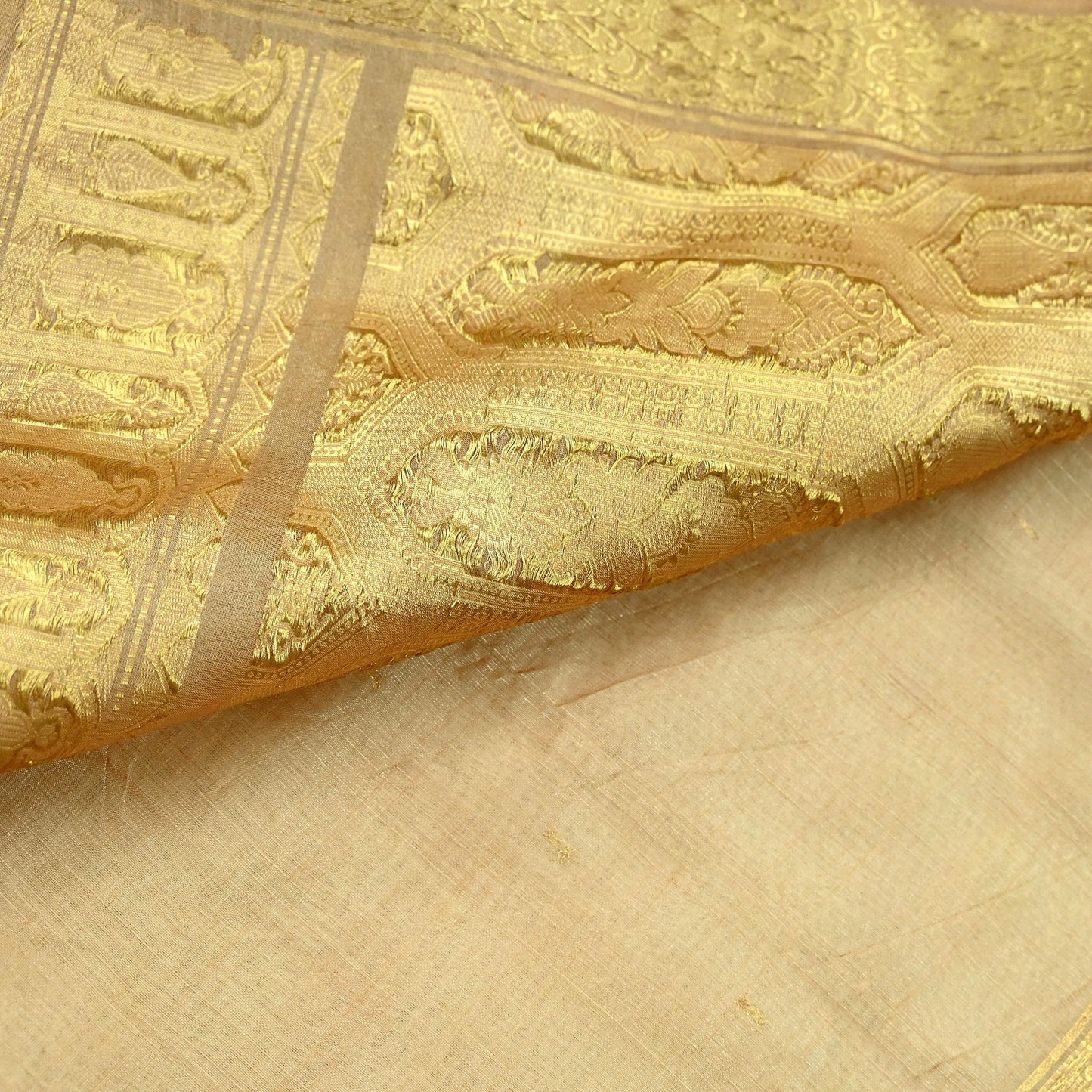 Indian Vintage Sari Beige Pure Organza Silk Hand Woven Sarees 5Yd Zari Border Ethnic Craft Fabric Bollywood Sarees Quilting Crafting Upcycle