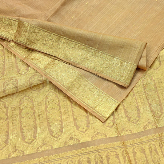 Indian Vintage Sari Beige Pure Organza Silk Hand Woven Sarees 5Yd Zari Border Ethnic Craft Fabric Bollywood Sarees Quilting Crafting Upcycle
