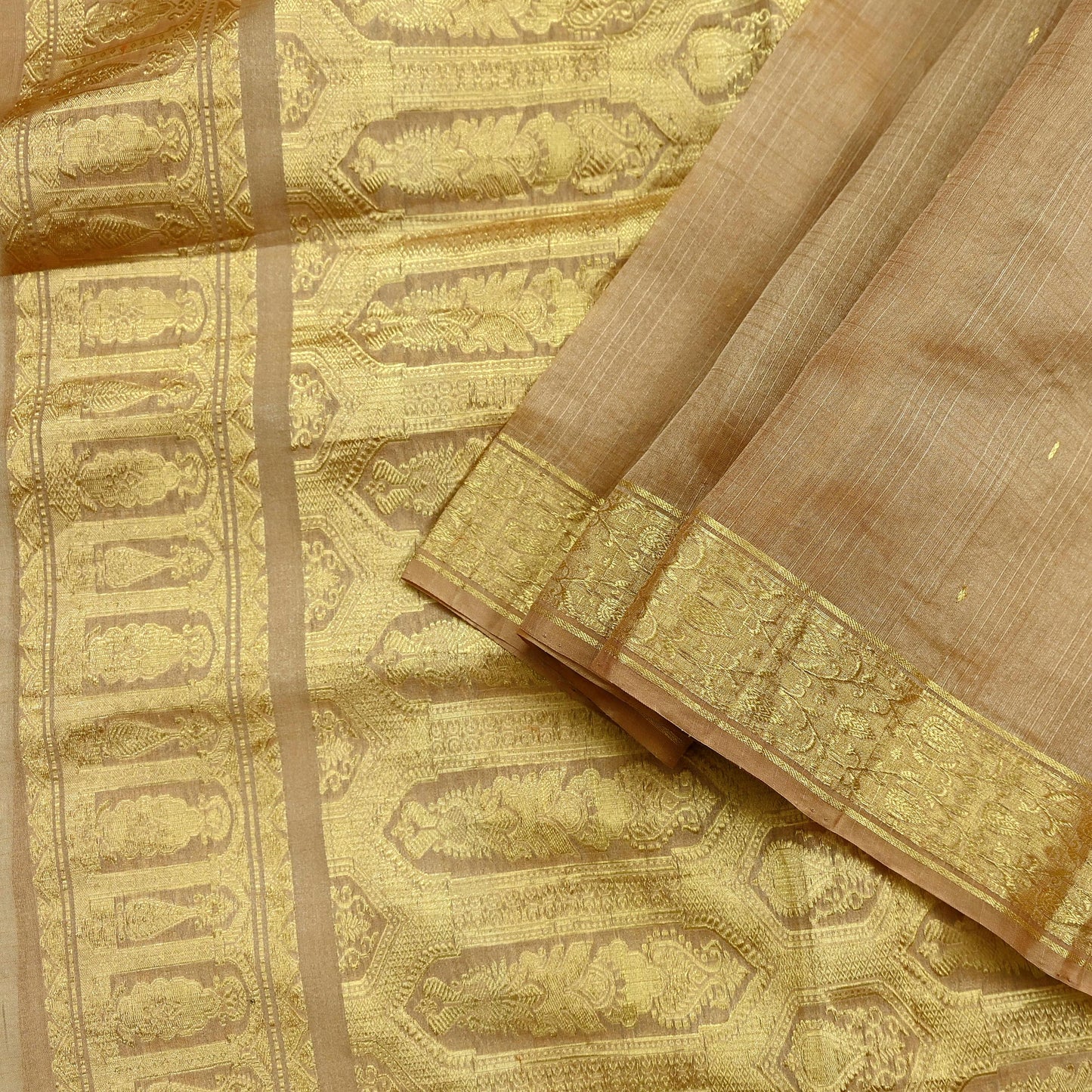 Indian Vintage Sari Beige Pure Organza Silk Hand Woven Sarees 5Yd Zari Border Ethnic Craft Fabric Bollywood Sarees Quilting Crafting Upcycle