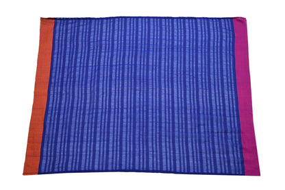 Indian Vintage Sari Beige & Blue Pure Cotton Hand Woven Sarees Craft Fabric 5yd Ethnic Crafting Quilting Dress Making Matching Blouse Fabric