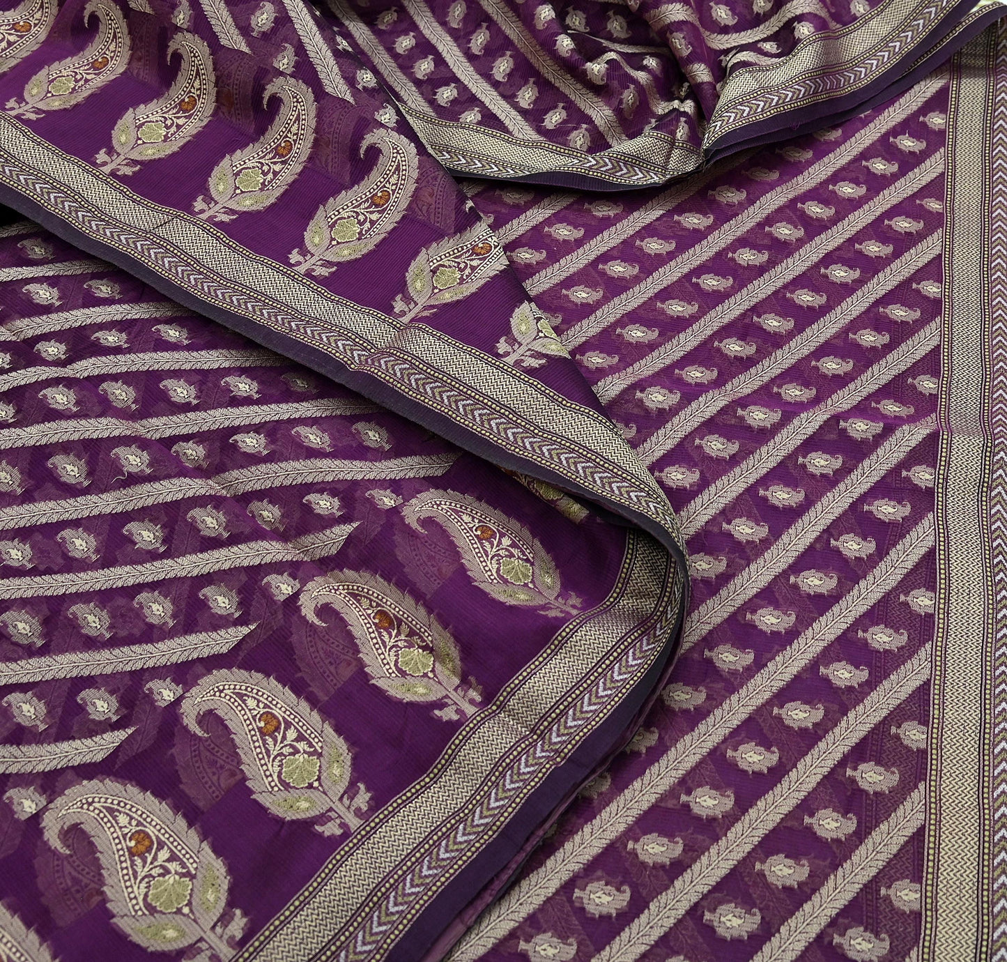 Indian Vintage Sari Purple 100% Pure Silk Hand Woven Sarees Craft Fabric 5Yd Ethnic Sewing Dress making Crafting Quilting Upcycle