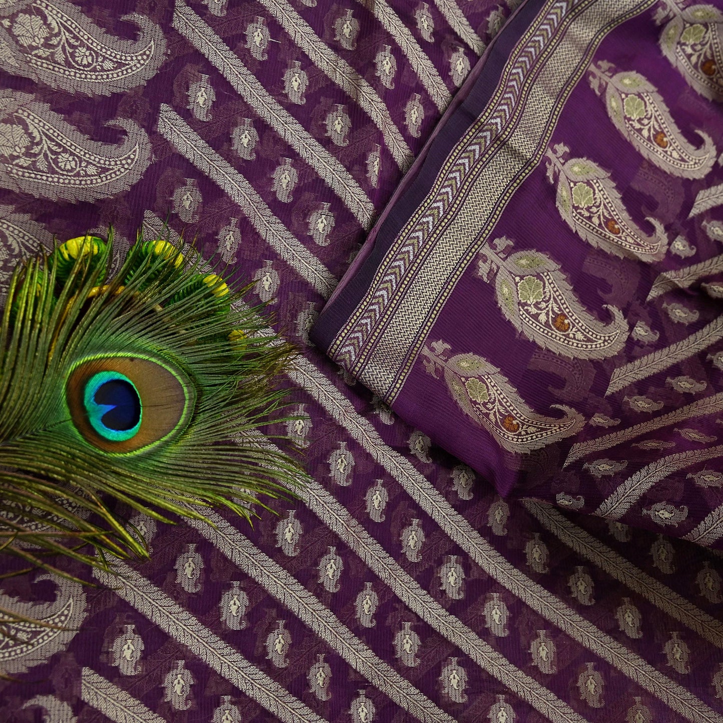 Indian Vintage Sari Purple 100% Pure Silk Hand Woven Sarees Craft Fabric 5Yd Ethnic Sewing Dress making Crafting Quilting Upcycle