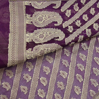 Indian Vintage Sari Purple 100% Pure Silk Hand Woven Sarees Craft Fabric 5Yd Ethnic Sewing Dress making Crafting Quilting Upcycle