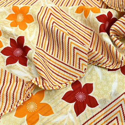 Indian Vintage Sari Ivory Printed Pure Cotton Sarees Craft Fabric Soft Floral 5Yd Sarong Wrap Boho Kimono Dress making Quilting Crafting