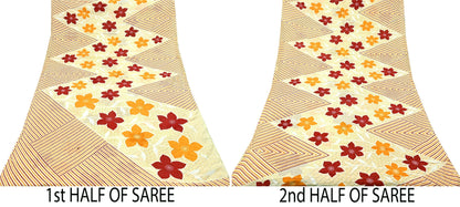 Indian Vintage Sari Ivory Printed Pure Cotton Sarees Craft Fabric Soft Floral 5Yd Sarong Wrap Boho Kimono Dress making Quilting Crafting