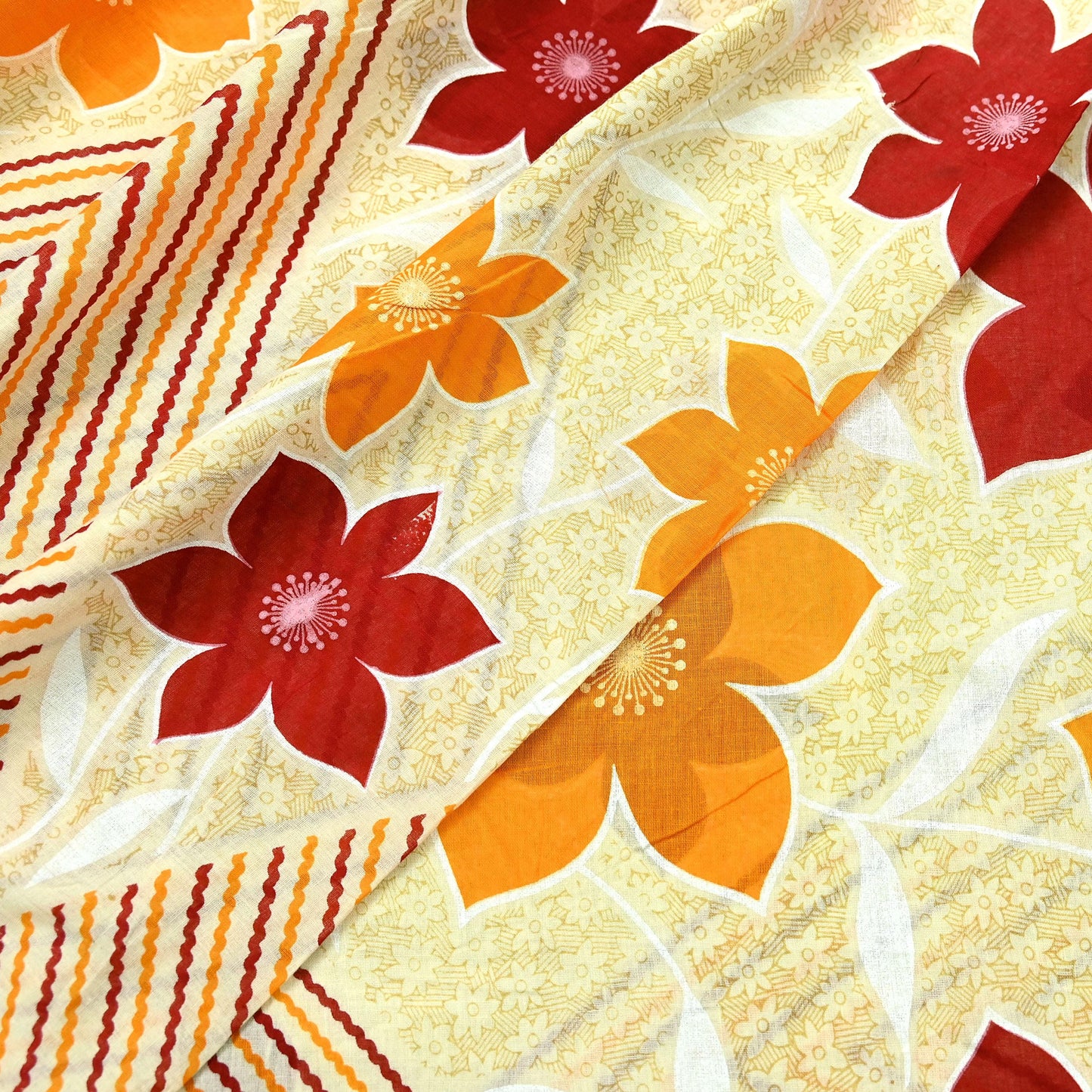 Indian Vintage Sari Ivory Printed Pure Cotton Sarees Craft Fabric Soft Floral 5Yd Sarong Wrap Boho Kimono Dress making Quilting Crafting