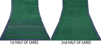 Indian Vintage Green & Gray Saree Printed Pure Cotton Sari Craft Fabric 5Yd Sewing Soft Sarong Wrap Boho Floral Quilting Crafting