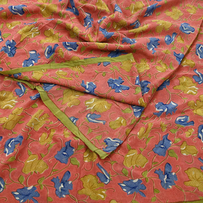 Indian Vintage Sari Peach Pure Crepe Silk Printed Sarees 5yd Craft Fabric Sewing Soft Wrap Floral Upcycle Quilting Dress Making Crafting