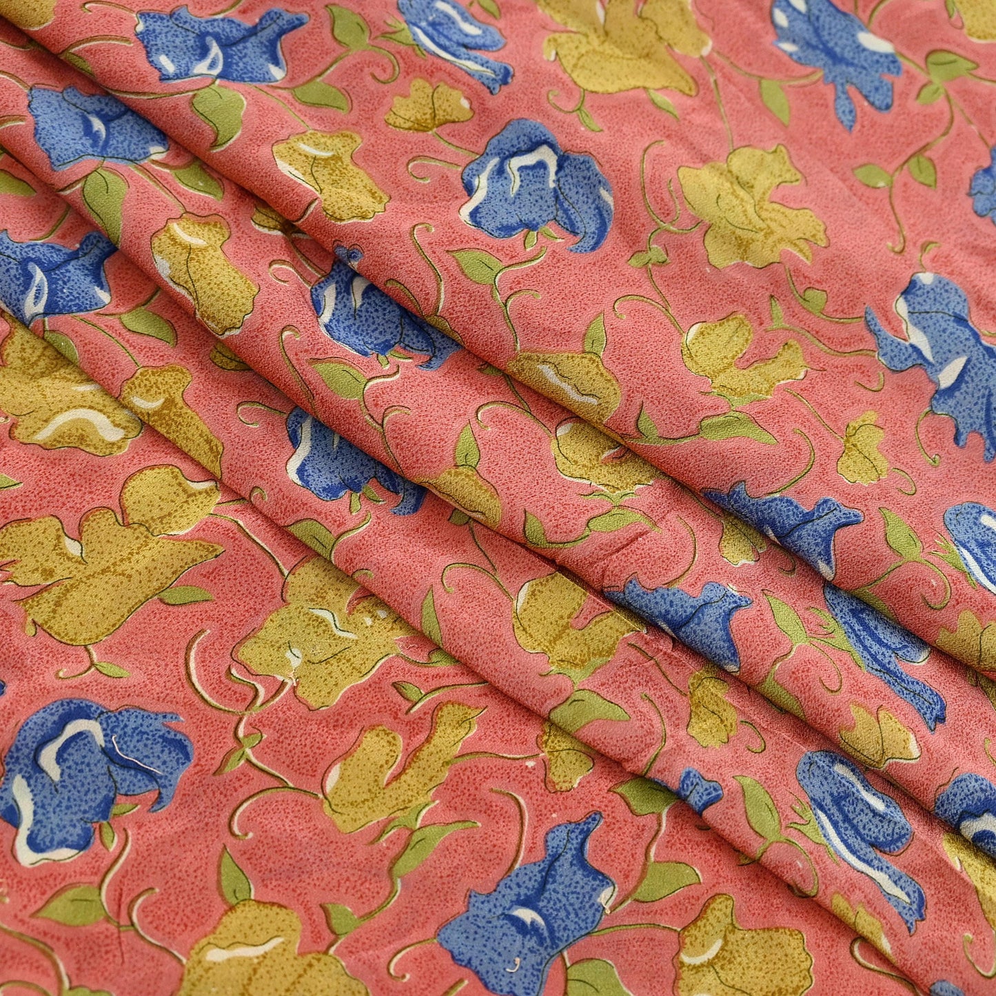 Indian Vintage Sari Peach Pure Crepe Silk Printed Sarees 5yd Craft Fabric Sewing Soft Wrap Floral Upcycle Quilting Dress Making Crafting