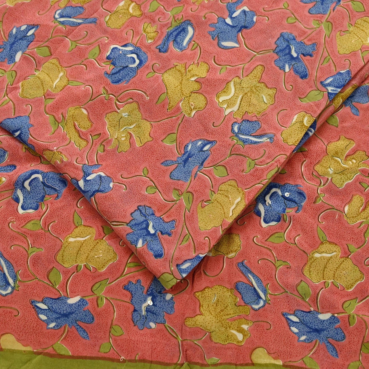 Indian Vintage Sari Peach Pure Crepe Silk Printed Sarees 5yd Craft Fabric Sewing Soft Wrap Floral Upcycle Quilting Dress Making Crafting