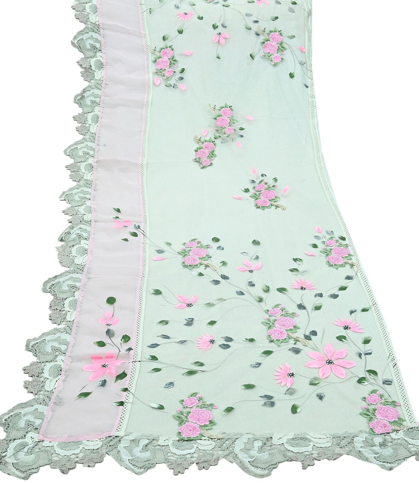 Indian Vintage White Dupatta Net Mesh Long Stole Embroidered Scarves Sequins Veil Hijab Party Wear