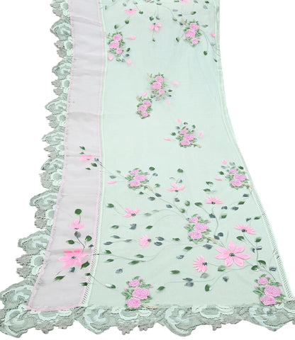 Indian Vintage White Dupatta Net Mesh Long Stole Embroidered Scarves Sequins Veil Hijab Party Wear