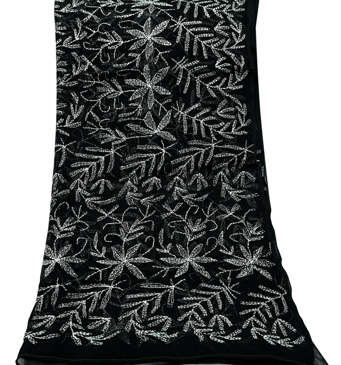 Indian Vintage Dupatta Black Long Stole Hand Embroidered kantha stole Blend Cotton Scarves Veil Wrap Soft Floral